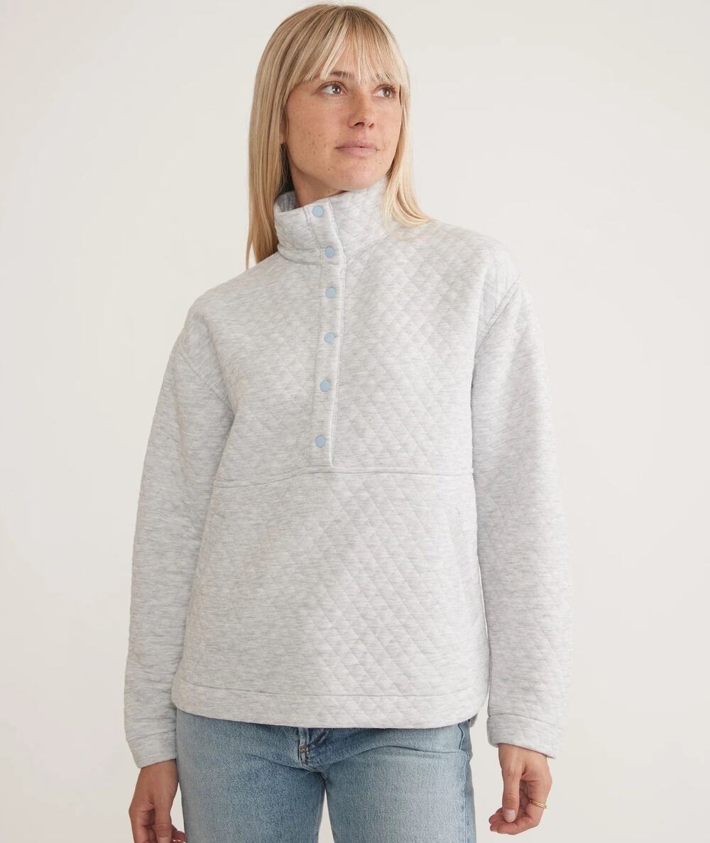 Marine Layer Corbet Funnel Neck Quilted Pullover XS Heather Gray